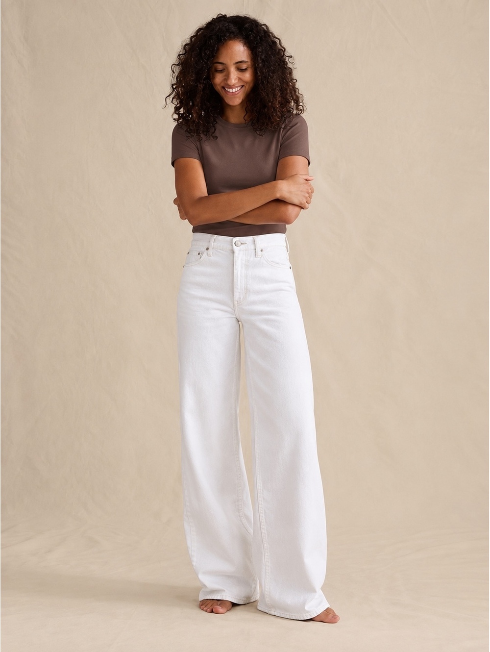 Banana Republic High Rise Wide Leg White Jeans 31/12 Cotton Denim Washwell